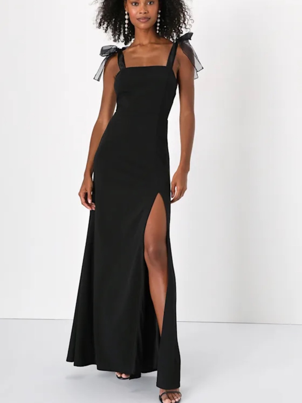 Lulu's Black Maxi Dress with Sheer Tie Shoulder Straps